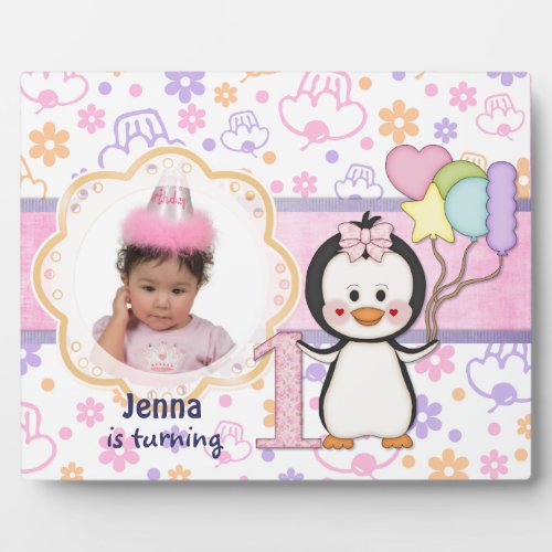 Penguin Cutie_ Girl First Birthday Plaque