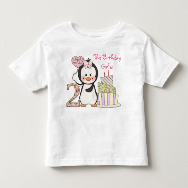 Penguin Cutie- Girl Second Birthday Toddler T-shirt (Front)
