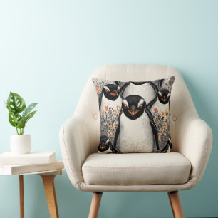 Penguin Dad Personalized Pattern Vintage Photo Throw Pillow