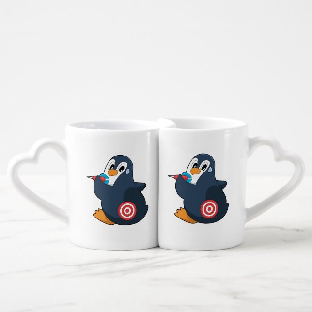 Penguin Darts Dart Dartboard Coffee Mug Set (Front Nesting)