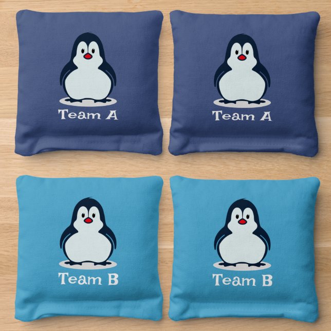 Penguin Design Cornhole Bean Bags (Wood)