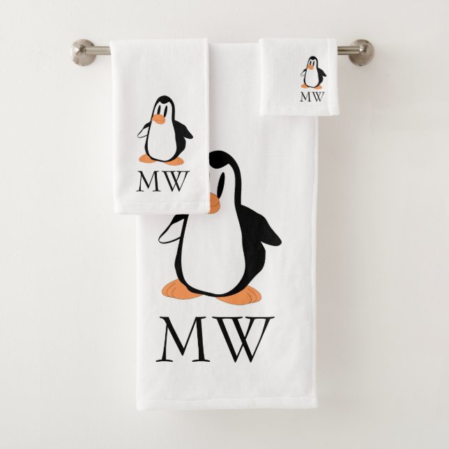 Penguin Design Monogrammed Bath Towel Set (Insitu)