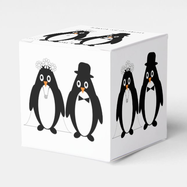 Penguin Design Wedding Favor Boxes (Front Side)