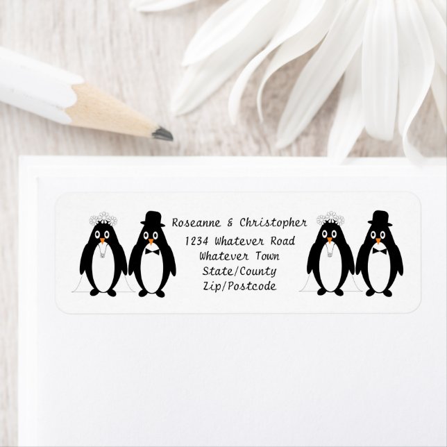 Penguin Design Wedding Label (Insitu)