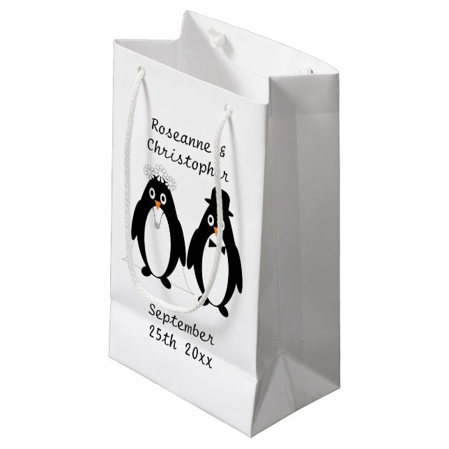 Penguin Design Wedding Small Gift Bag (Front Angled)