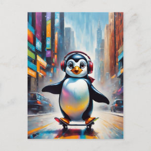 Penguin Digital Art Painting Cool Postcard