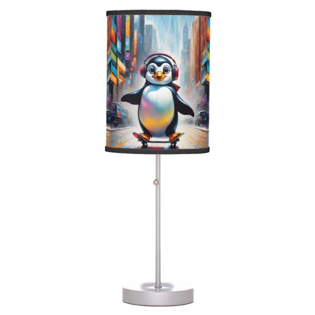 Penguin Digital Art Painting Cool Table Lamp (Front)