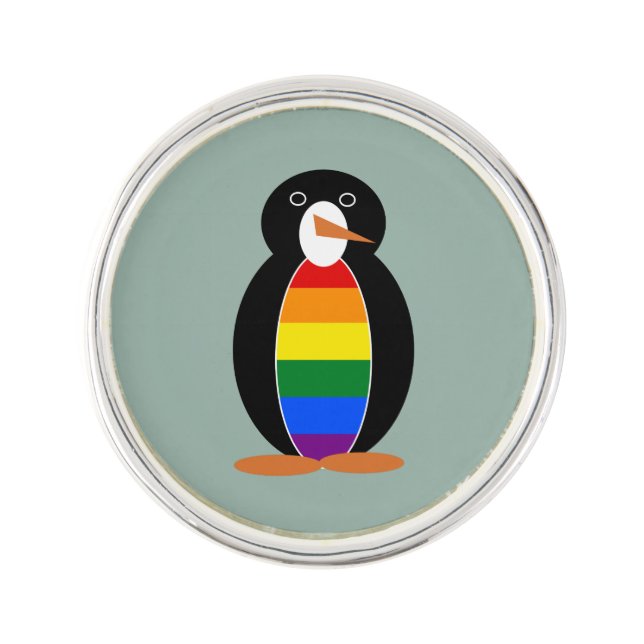 Penguin Dressed in the Gay Pride Rainbow Flag Pin (Front)