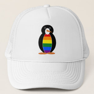 Penguin Dressed in the Gay Pride Rainbow Flag Trucker Hat