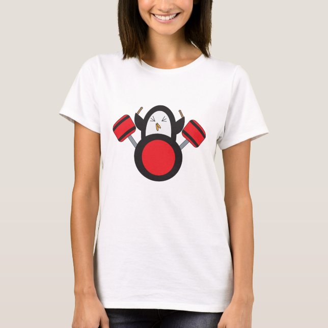 Penguin Drummer Music Cute T-Shirt (Front)