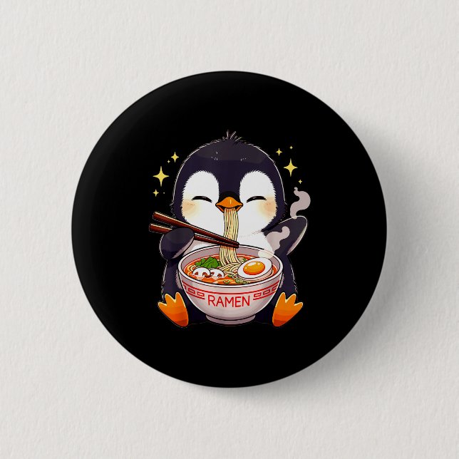Penguin Eating Ramen  Button (Front)