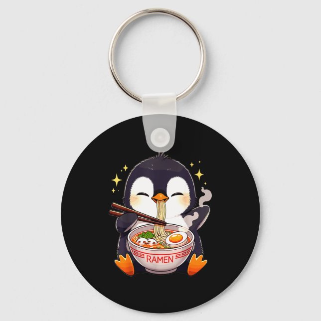 Penguin Eating Ramen  Keychain (Front)