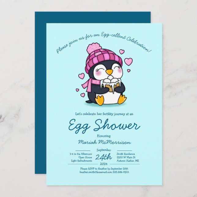 Penguin Egg Shower Invitation (Front/Back)