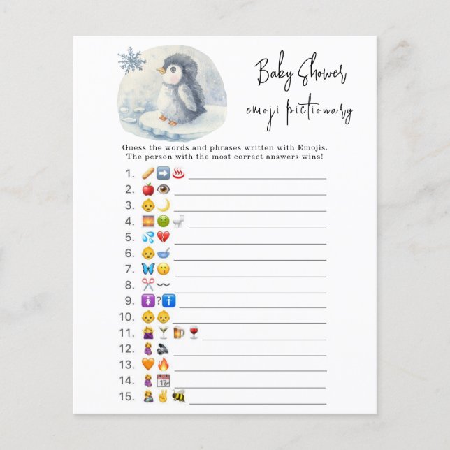 Penguin - Emoji picture game baby shower (Front)