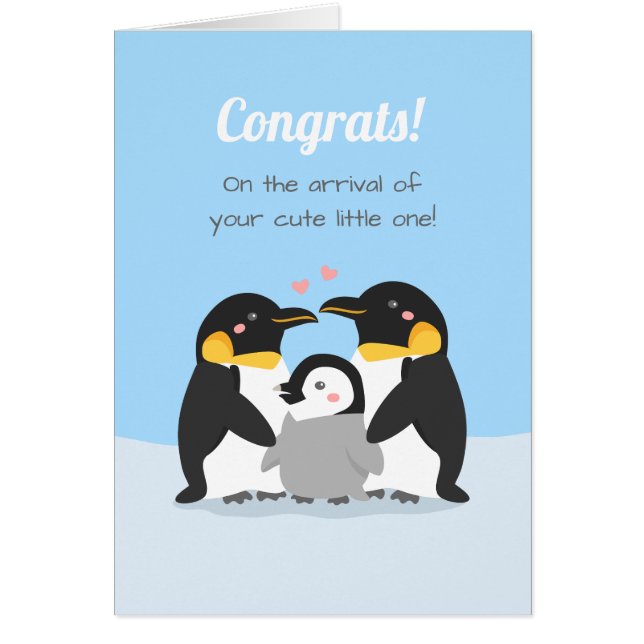 Penguin Family and Chick Newborn Congrats Greeting (Front)