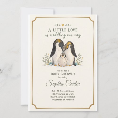 Penguin family Baby Shower Invitation