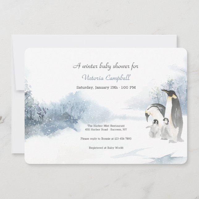 Penguin Family Baby Shower Invitation (Front)