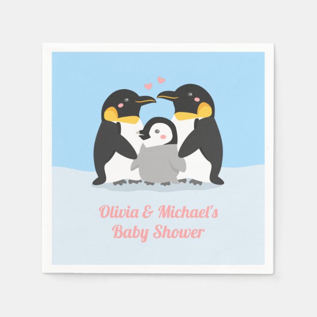 Penguin Family Baby Shower Party Supplies Decor Napkins (Front)
