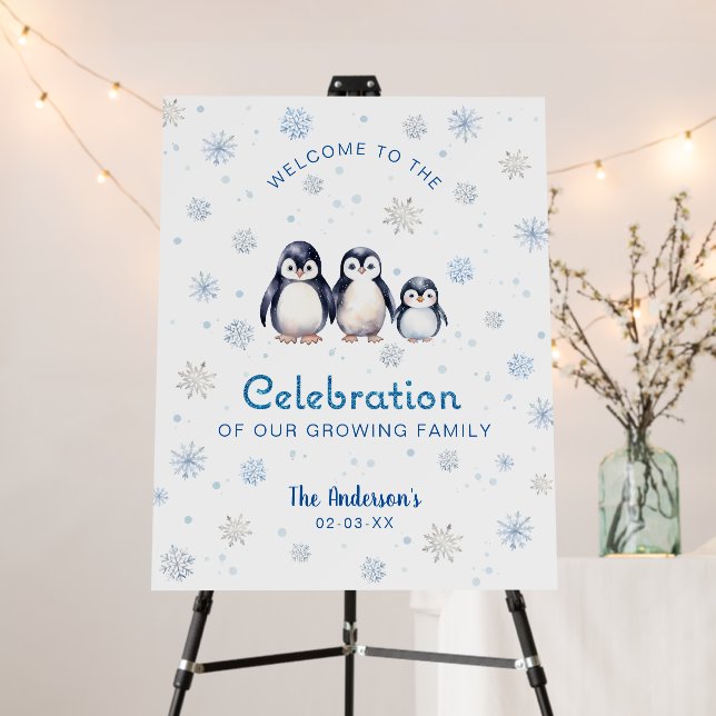 Penguin Family Baby Shower Welcome Sign (In Situ (Stand))