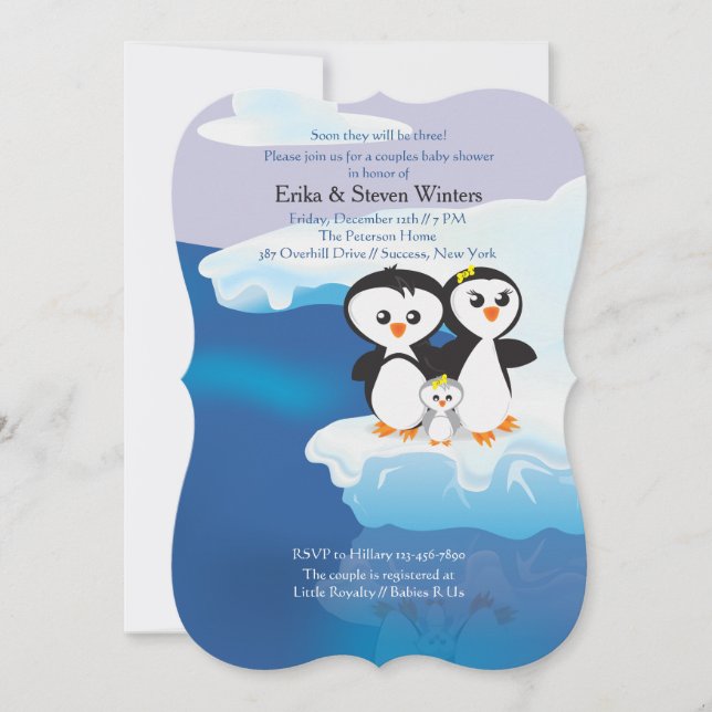 Penguin Family Couples Baby Shower Custom Invitation (Front)