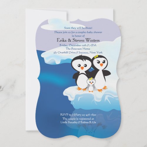 Penguin Family Couples Baby Shower Custom Invitation
