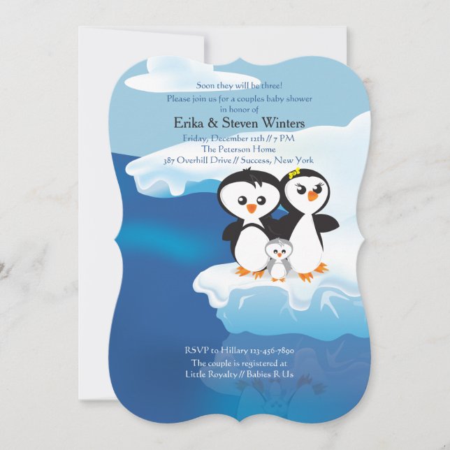 Penguin Family Couples Baby Shower Invitation (Front)