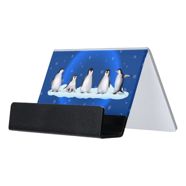 Penguin Family Desk Business Card Holder (Angled Front)