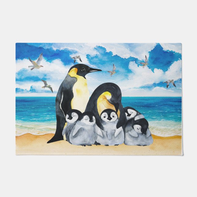 Penguin Family Doormat, Housewarming Gift Doormat (Front)