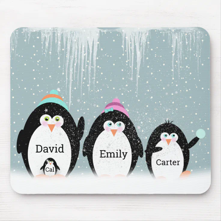 Penguin Family In Snow Mouse Pad | Zazzle