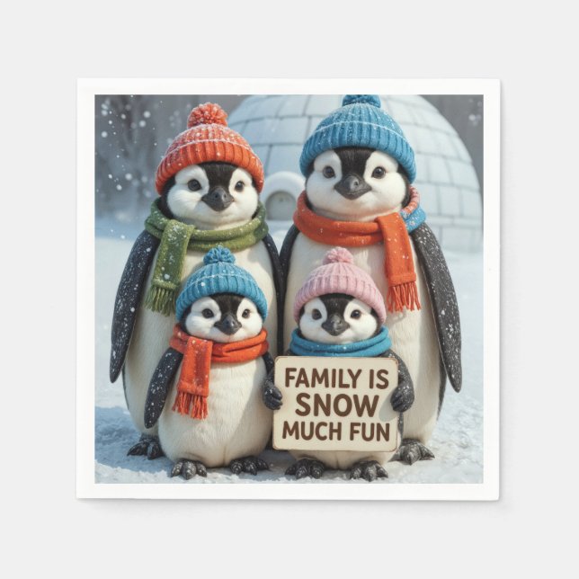 Penguin Family In Snowflakes Napkins (Front)