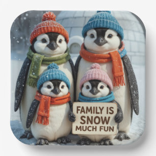 Penguin Family In Snowflakes Paper Plates