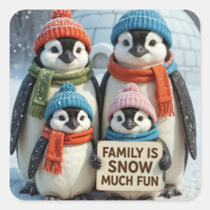 Penguin Family In Snowflakes Square Sticker