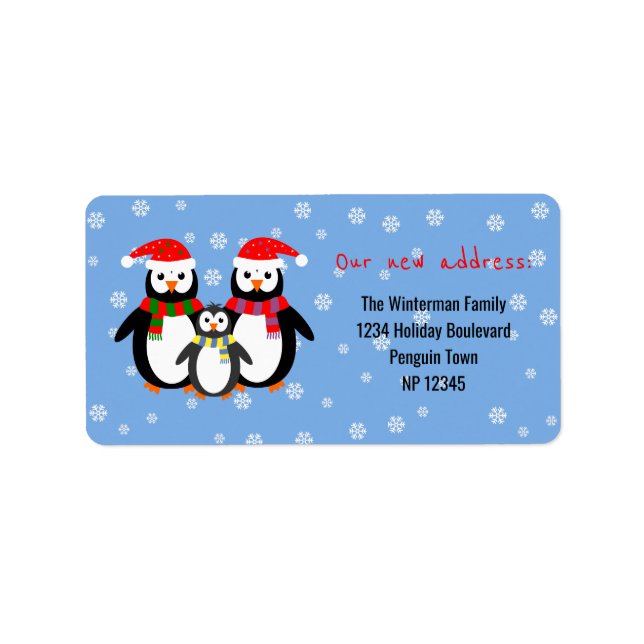 Penguin family new address blue label (Front)