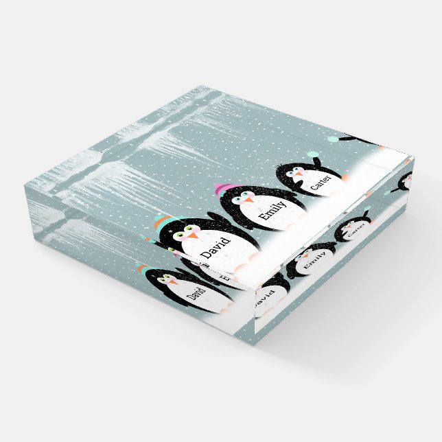 Penguin Family of 3 In Snow  Paperweight (Angled)