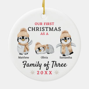 Penguin Family of Three First Christmas Ceramic Ornament