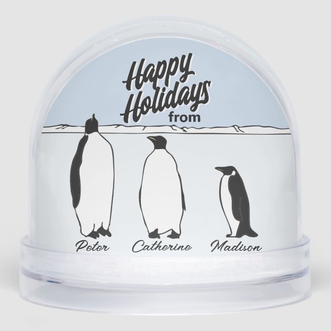 Penguin Family Personalized Christmas Snow Globe (Front)