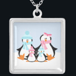 Penguin Family Silver Plated Necklace<br><div class="desc">Customizable pendant.</div>
