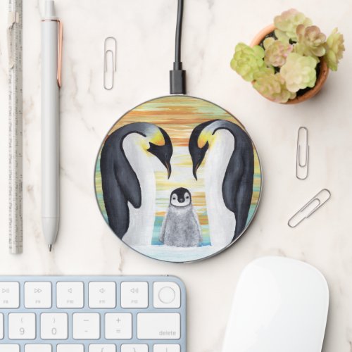 Penguin Family with Baby Cute Wireless Charger