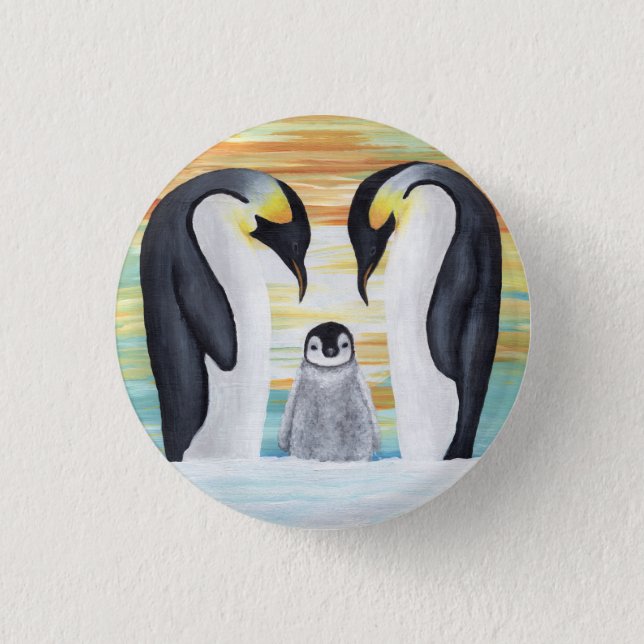 Penguin Family with Baby Penguin Button (Front)