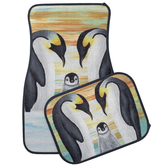 Penguin Family with Baby Penguin Car Floor Mat (Set)