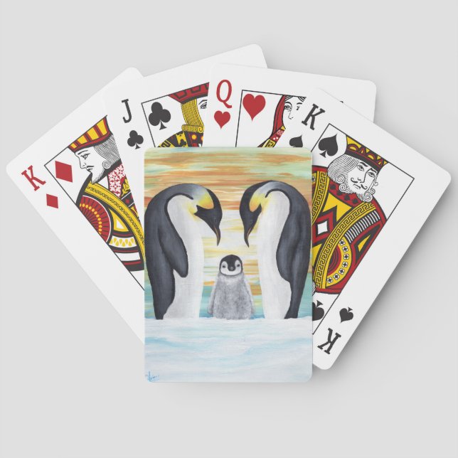 Penguin Family with Baby Penguin Poker Cards (Back)