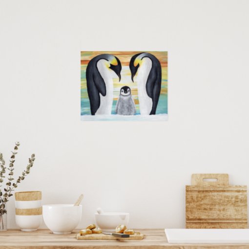 Penguin Family With Baby Penguin Poster | Zazzle