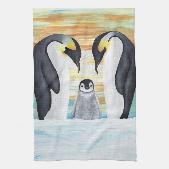 Penguin Family with Baby Penguin Towel (Vertical)