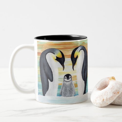 Penguin Family with Baby Penguin Two_Tone Coffee Mug