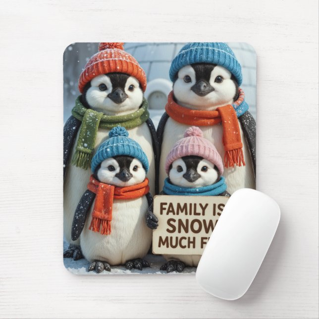 Penguin Family With Fun Sign Mouse Pad (With Mouse)
