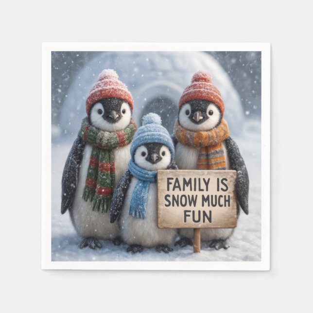 Penguin Family With Fun Sign Napkins (Front)