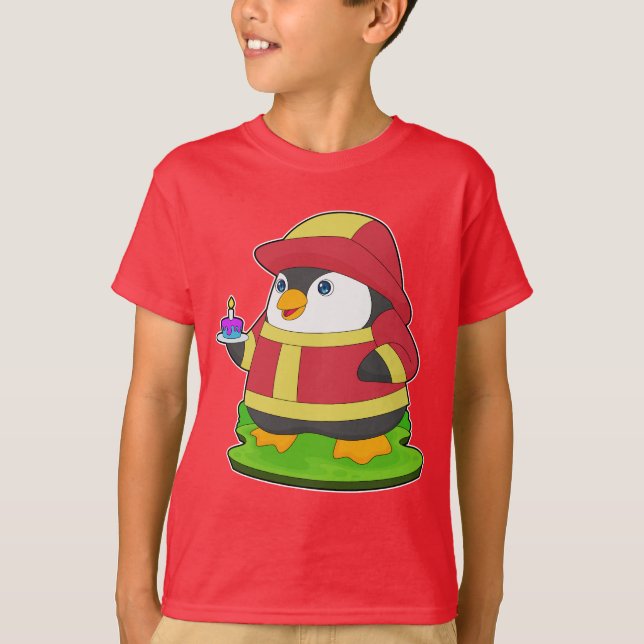 Penguin Firefighter Birthday Fire department T-Shirt (Front)