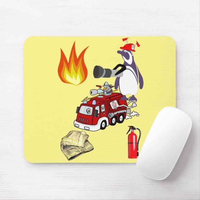 Penguin Fireman Mouse Pad! Mouse Pad (With Mouse)