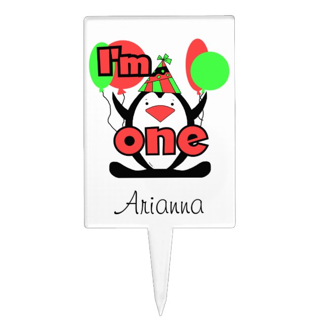 Penguin First Birthday Cake Topper (Front)