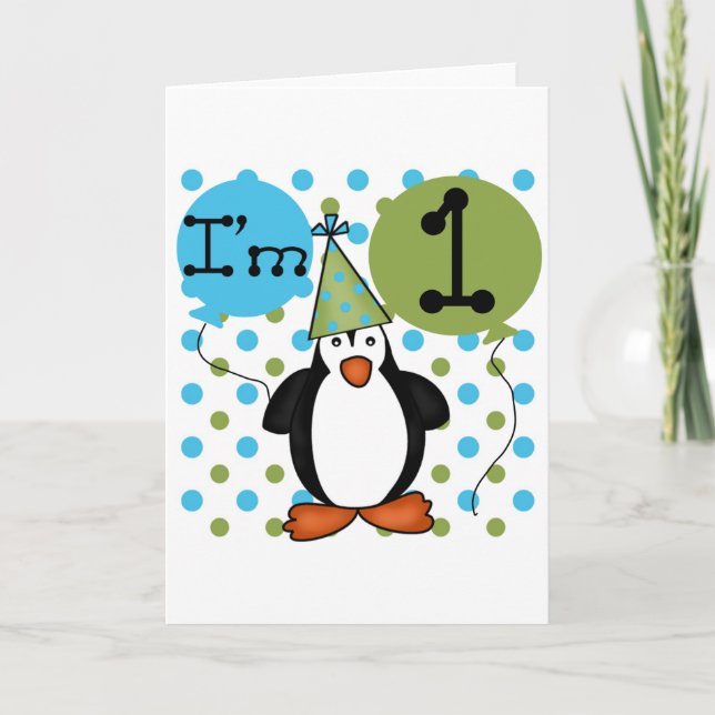 Penguin First Birthday Tshirts and Gifts Card (Front)